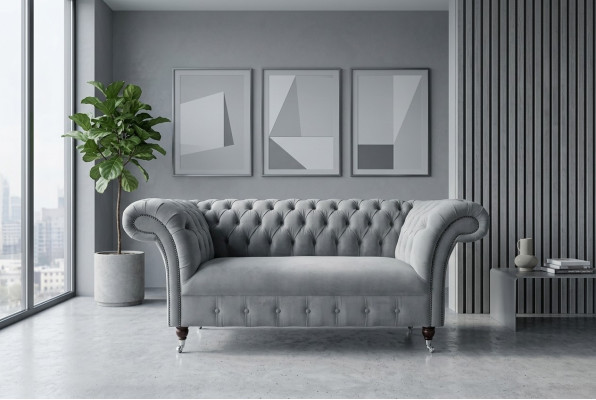 Chesterfield Luksusowa 2-osobowa kanapa tapicerowana z tkaniny, nowa sofaście meble w komplecie