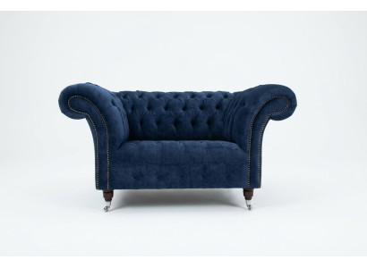 Chesterfield Fotel Kanapa Tapicerka Sofa Kanapy 1,5-osobowa Fotel Jednoosobowa Niebieski Materiał