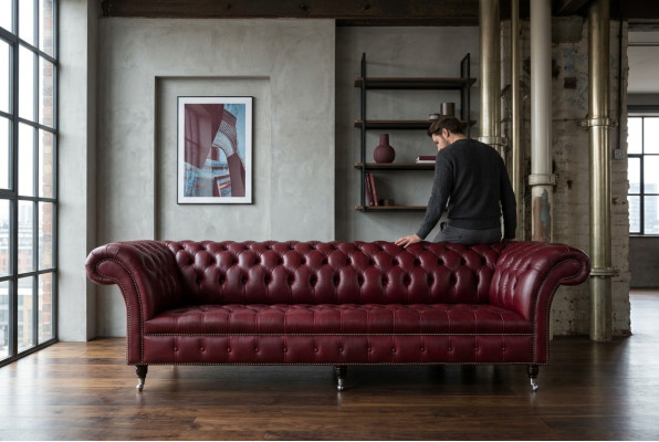 Chesterfield Design Sofa 4 miejsce do siedzenia Podkładka Luxury Classic Włókienniczy Sofy