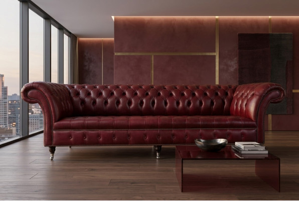 Chesterfield Design Sofa 4 miejsce do siedzenia Podkładka Luxury Classic Włókienniczy Sofy