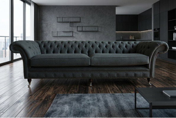 Oryginalna Chesterfield Włókienniczy Skóra Sofa Kanapa Podkładka Duża Poduszka Siedziska Szara 265cm