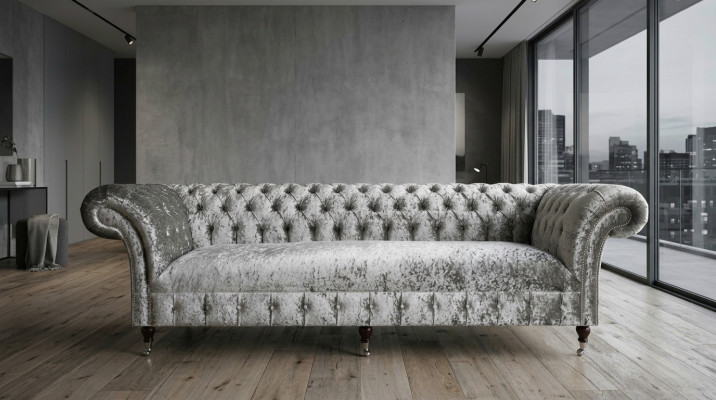 Srebrna Chesterfield Włókienniczy Skóra Sofa Kanapa Podkładka Duża Poduszka Siedziska Nowa 265cm