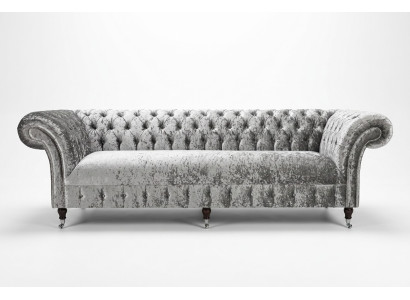 Srebrna Chesterfield Włókienniczy Skóra Sofa Kanapa Podkładka Duża Poduszka Siedziska Nowa 265cm