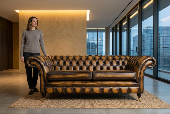 Noble Chesterfield Brown Trzyosobowa Luksusowa Podkładka Kanapy Designerskie Sofy