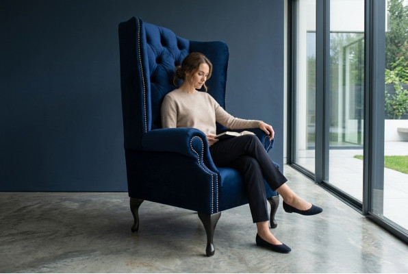 Chesterfield fotel z podłokietnikami Fotel Sofa Relaks Tapicerka Projektant Sofy Królewski Niebieski