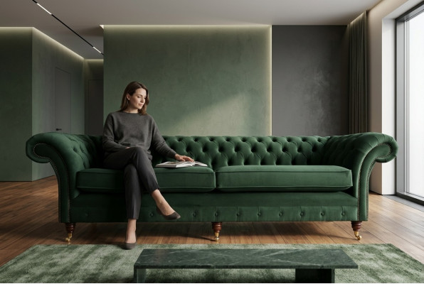 Zielona Chesterfield Włókienniczy Skóra Sofa Kanapa Podkładka Duża poduszka na siedzisko xxl 265cm Nowość