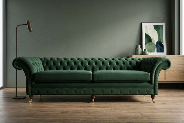 Zielona Chesterfield Włókienniczy Skóra Sofa Kanapa Podkładka Duża poduszka na siedzisko xxl 265cm Nowość