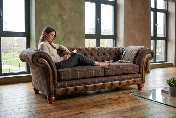 Sofa Classic Chesterfield 3 miejsce do siedzenia Design Sofy Podkładka Kanapy Skóra Brown