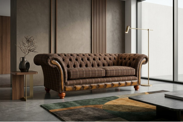 Sofa Classic Chesterfield 3 miejsce do siedzenia Design Sofy Podkładka Kanapy Skóra Brown
