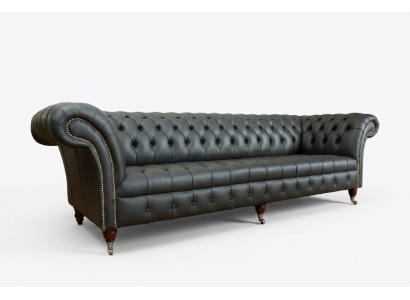 Szary Chesterfield 4 miejsce do siedzenia Big Sofa Couch Włókienniczy Skóra Podkładka Sofy