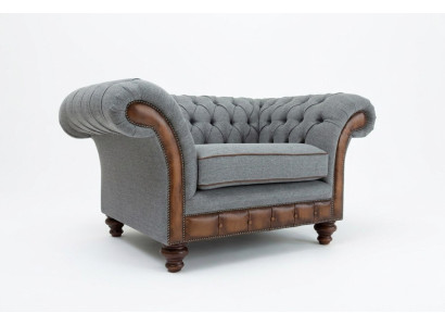 Chesterfield Design tkanina kanapa Fotel 1.5-osobowa sofa tapicerowana Lounge aksamitny Szary