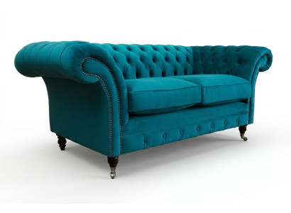 Sofa Chesterfield 2-osobowa sofa designerska z tapicerką w kolorze turkusowego aksamitu, nowa