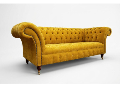 Designerska żółta Chesterfield 3-miejsce do siedzenia, luksusowa trzyosobowa kanapa