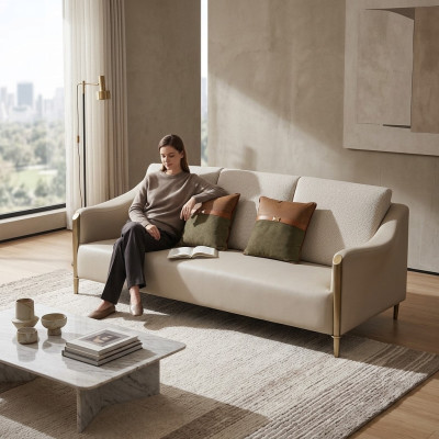 Sofa skórzana Włókienniczy Materiał 3 miejsce do siedzenia Couch Design Siedziba Podkładka Ustawić trzyosobową