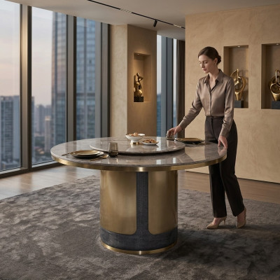Design Drewno Tabela Okrągły Stół obiadowy Okrągłe Stoły do ​​jadalni 135cm Deco Luxury Class