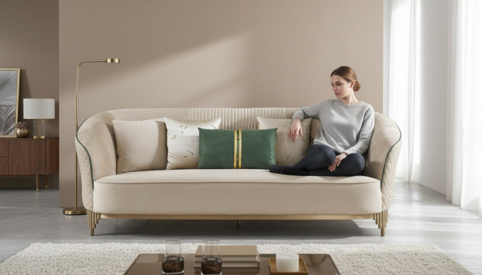 Trzyosobowa 3 miejsce do siedzenia Designerska Sofa Podkładka Sofy Kanapy Materiał Włókienniczy Skóra
