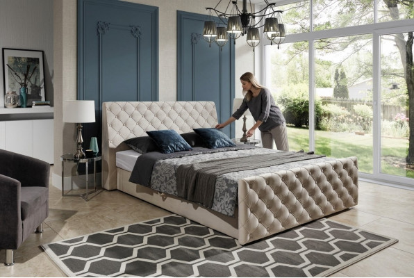 Chesterfield Łóżko Łóżko Skóra 180x200cm Podkładka Marriage Design Skóra Hotel Meble