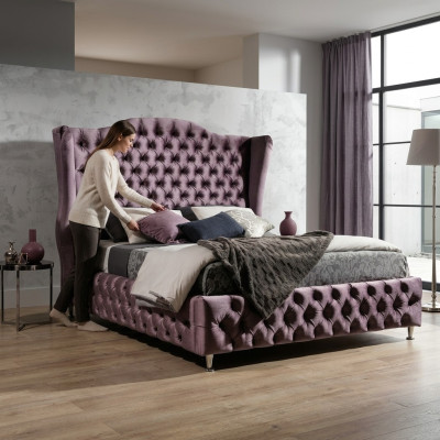 Łóżko Royal Chesterfield Łóżko z bakłażanem Klasyczny design