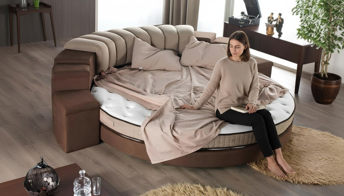Okrągłe łóżko Modern Design Luksusowa Podkładka Okrągły łóżka Włókienniczy Materiał