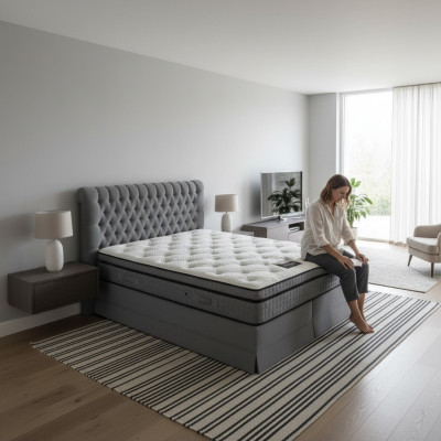 Szara Luksusowa Sypialnia Chesterfield Łóżko Podkładka Design Luksusowe Łóżka Podwójne