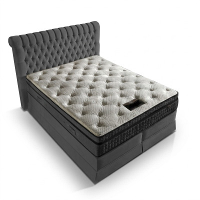 Szara Luksusowa Sypialnia Chesterfield Łóżko Podkładka Design Luksusowe Łóżka Podwójne
