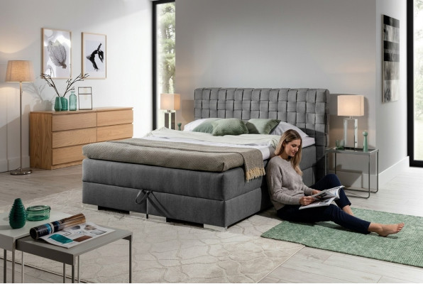 Łóżko Design Luksusowy Hotel Łóżka 200x200cm Łóżko typu Boxspring Tekstylia Szare 200x200cm nowe