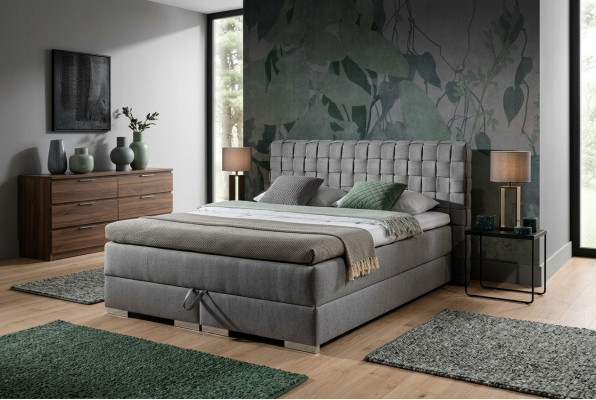Łóżko Design Luksusowy Hotel Łóżka 200x200cm Łóżko typu Boxspring Tekstylia Szare 200x200cm nowe