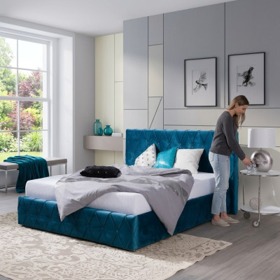 Łóżko tapicerowane Design luksusowe, podwójne łóżka hotelowe małżeńskie 160 x 200 cm sypialnia aksamitna