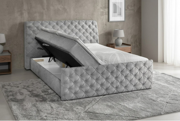 Szare Podwójne łóżko Chesterfield Hotelowe łóżka designerskie Sypialnia Meble
