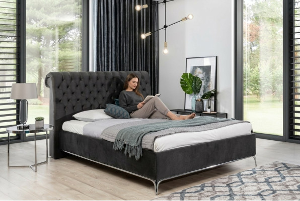Black Chesterfield Luxury Podwójne łóżko Designerskie Meble Sypialnia
