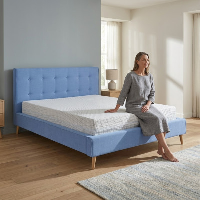 Chesterfield Samt Velvet Podwójne Łóżko Wzór Luksusowe Łóżka Podwójne Niebieskie Nowe