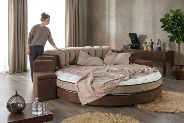 Okrągłe łóżko Okrągły Design łóżko włókiennicze Double Luxury Hotel Frame Sleeping Pokój