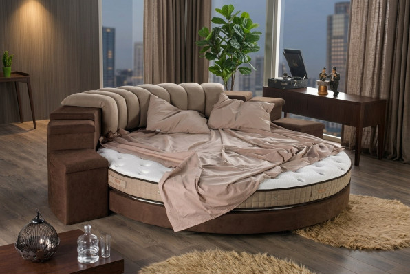 Okrągłe łóżko Okrągły Design łóżko włókiennicze Double Luxury Hotel Frame Sleeping Pokój