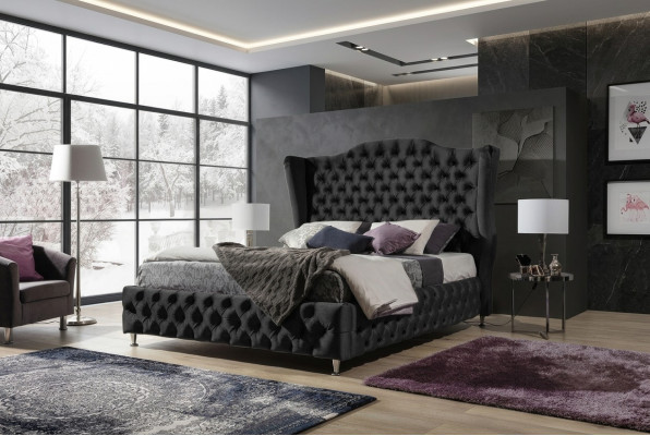 Czarne łóżko Chesterfield Podkładka Podwójne łóżko Luxury Sypialnia Design bed