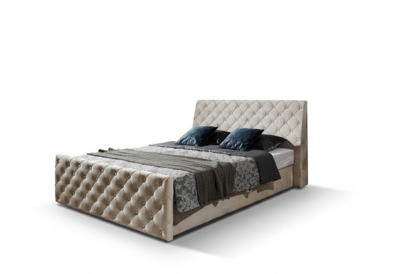 Chesterfield Łóżko Sypialnia łóżko Włókienniczy 200x200cm Aksamit Big Hotel Beżowe Nowe