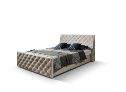 Chesterfield Łóżko Sypialnia łóżko Włókienniczy 200x200cm Aksamit Big Hotel Beżowe Nowe