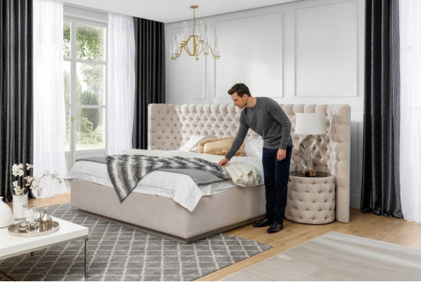 Chesterfield Hotel Double Podkładka Skóra Łóżko Luksusowa Sypialnia łóżka