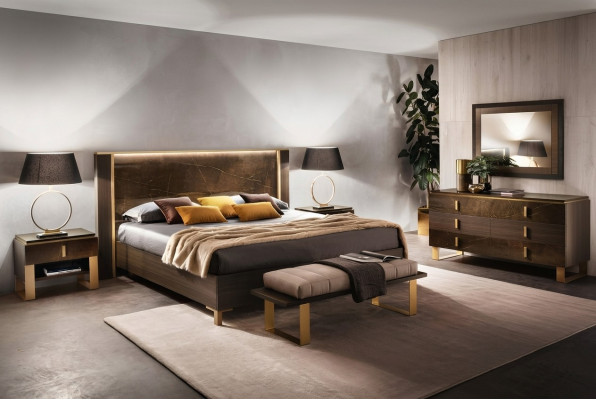 Łóżko Sypialnia Design Modern Luxury 2x Stolik nocny Włoski 3-częściowy