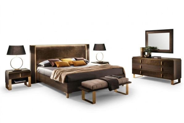 Łóżko Sypialnia Design Modern Luxury 2x Stolik nocny Włoski 3-częściowy