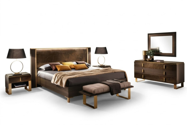 Sypialnia Zestaw Łóżko Szafki nocne Stołek łóżka Design Italian Meble 4 szt
