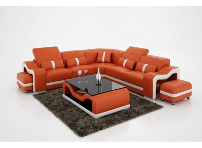 Skórzana sofa kanapa Żywy krajobraz Narożnik kanapa Narożnik Ustaw Design Nowoczesna Sofa z USB