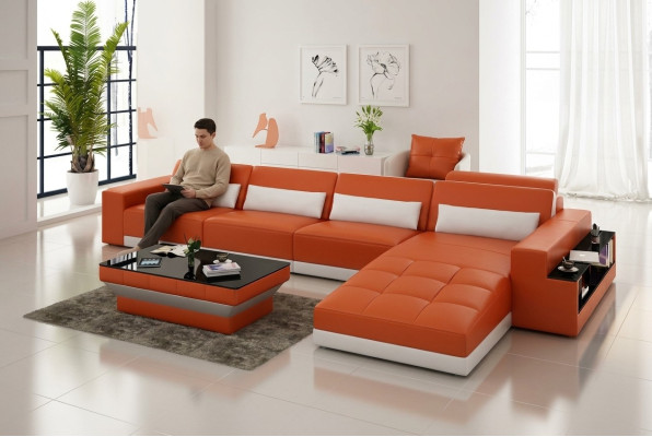 Skórzana sofa kanapa Żywy krajobraz Narożnik kanapa Narożnik Ustaw Design Nowoczesna Sofa na USB