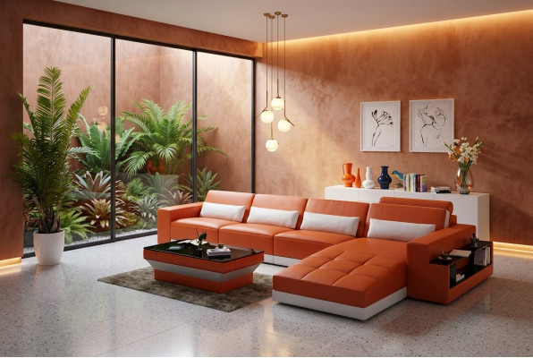 Skórzana sofa kanapa Żywy krajobraz Narożnik kanapa Narożnik Ustaw Design Nowoczesna Sofa na USB