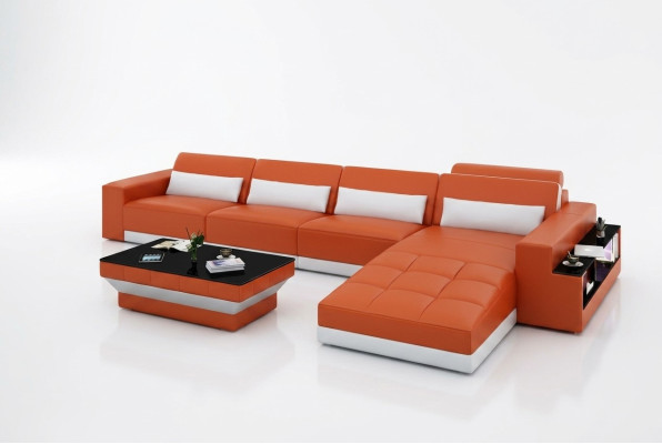 Skórzana sofa kanapa Żywy krajobraz Narożnik kanapa Narożnik Ustaw Design Nowoczesna Sofa na USB