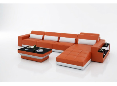 Skórzana sofa kanapa Żywy krajobraz Narożnik kanapa Narożnik Ustaw Design Nowoczesna Sofa na USB