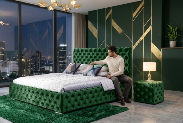 Łóżko Sypialnia Set Design Meble Nowoczesne luksusowe łóżko Chesterfield Green 140x200