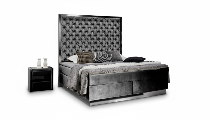 Zestaw sypialniany z łóżkiem typu boxspring 3 częściowy w tkaninie, łóżko 2x stolik nocny nowoczesny design łóżek.