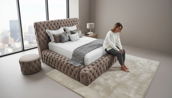 Łóżko Włókiennicze Sypialnia Meble Luksusowe Nowoczesne Łóżko Chesterfield Box Spring Nowe