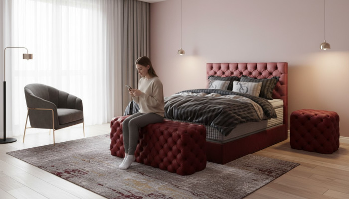 Luksusowe łóżko skrzyniowe Sypialnia łóżka Design Meble Aksamit materac Kompletny