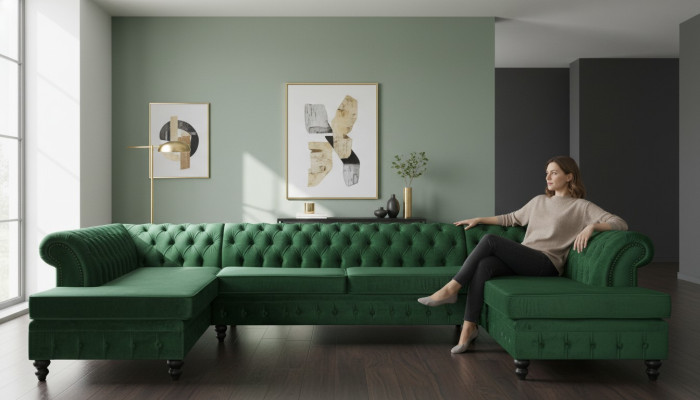 Chesterfield sofa narożnikowy z kolekcji salonu, sofa wielofunkcyjna Chesterfield Sofa.